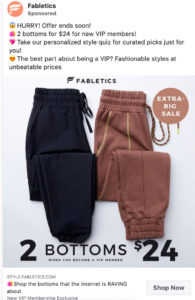 Fabletics Facebook Advert for leggings