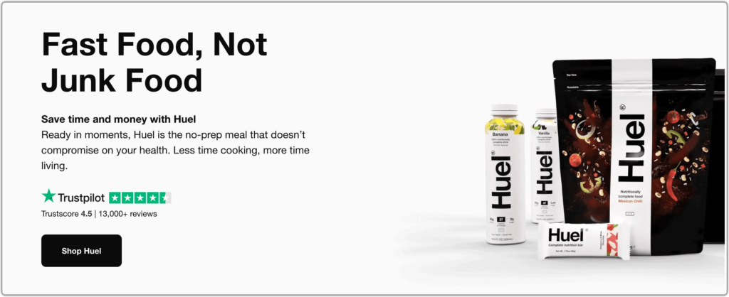 Product website hero section example by Huel