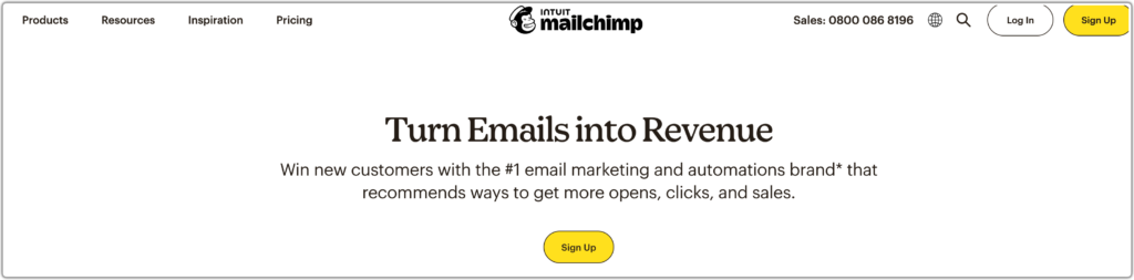 SAAS industry website hero section example from Mailchimp
